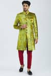 Buy_Nautanky_Green Velvet Printed Sherwani Set  _at_Aza_Fashions