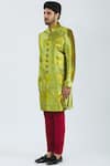 Nautanky_Green Velvet Printed Sherwani Set  _Online_at_Aza_Fashions