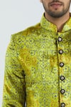 Nautanky_Green Velvet Printed Sherwani Set  _at_Aza_Fashions