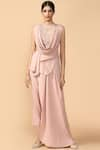 Buy_Tarun Tahiliani_Pink Italian Tulle Round Draped Top With Pants _at_Aza_Fashions