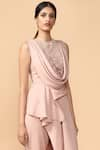 Buy_Tarun Tahiliani_Pink Italian Tulle Round Draped Top With Pants _Online_at_Aza_Fashions