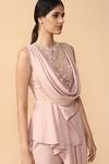 Shop_Tarun Tahiliani_Pink Italian Tulle Round Draped Top With Pants _Online_at_Aza_Fashions