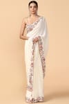 Tarun Tahiliani_White Embroidered Saree With Unstitched Blouse Fabric _Online_at_Aza_Fashions