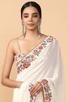 Shop_Tarun Tahiliani_White Embroidered Saree With Unstitched Blouse Fabric _Online_at_Aza_Fashions