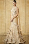 Tarun Tahiliani_Beige Bodysuit-stretch Tulle Lehenga-soft Net Embroidered Saree Set _Online_at_Aza_Fashions