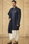 Buy_Tarun Tahiliani_Blue Tencel Twill Draped Sherwani Set _at_Aza_Fashions