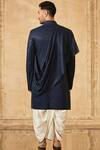 Shop_Tarun Tahiliani_Blue Tencel Twill Draped Sherwani Set _at_Aza_Fashions