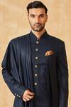 Buy_Tarun Tahiliani_Blue Tencel Twill Draped Sherwani Set _Online_at_Aza_Fashions