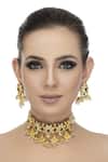 Shop_Auraa Trends_Gold Plated Beads, Stones Kundan Choker Set _at_Aza_Fashions