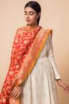 Shop_Ekaya Banaras_Red Banarasi Silk Dupatta_at_Aza_Fashions