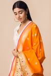 Shop_Ekaya Banaras_Orange Banarasi Silk Dupatta_at_Aza_Fashions