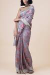 Buy_Ekaya Banaras_Grey Georgette Banarasi Silk Saree With Running Blouse Fabric_at_Aza_Fashions