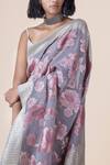 Shop_Ekaya Banaras_Grey Georgette Banarasi Silk Saree With Running Blouse Fabric_at_Aza_Fashions