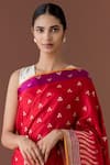 Ekaya_Red Banarasi Silk Saree With Running Blouse Fabric_Online_at_Aza_Fashions