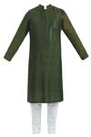 Shop_Nivedita Saboo_Green Tussar Silk Kurta Set  _Online_at_Aza_Fashions