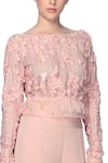 Ohaila Khan_Pink Organza Bateau Embellished Crop Top  _Online_at_Aza_Fashions