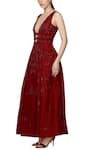 Buy_Ohaila Khan_Maroon Organza V Neck Embroidered Gown _at_Aza_Fashions