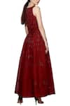 Shop_Ohaila Khan_Maroon Organza V Neck Embroidered Gown _at_Aza_Fashions