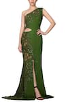 Buy_Ohaila Khan_Green Asymmetric One Shoulder Gown _at_Aza_Fashions