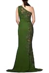 Shop_Ohaila Khan_Green Asymmetric One Shoulder Gown _at_Aza_Fashions