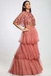 Ohaila Khan_Pink Organza, Crepe Round Embellished Cape _Online_at_Aza_Fashions