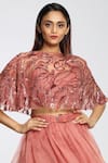 Ohaila Khan_Pink Organza, Crepe Round Embellished Cape _at_Aza_Fashions