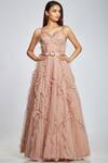 Buy_Ohaila Khan_Pink Organza, Tulle V Neck Ruffle Flared Gown _at_Aza_Fashions