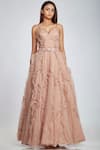 Ohaila Khan_Pink Organza, Tulle V Neck Ruffle Flared Gown _Online_at_Aza_Fashions