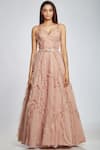 Buy_Ohaila Khan_Pink Organza, Tulle V Neck Ruffle Flared Gown _Online_at_Aza_Fashions