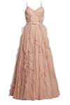 Shop_Ohaila Khan_Pink Organza, Tulle V Neck Ruffle Flared Gown _Online_at_Aza_Fashions