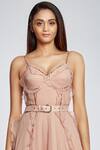 Ohaila Khan_Pink Organza, Tulle V Neck Ruffle Flared Gown _at_Aza_Fashions