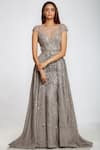 Ohaila Khan_Silver Tulle Embellished Overlay Gown_Online_at_Aza_Fashions
