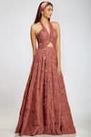Buy_Ohaila Khan_Pink Net Halter Flared Gown _at_Aza_Fashions