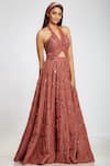 Buy_Ohaila Khan_Pink Net Halter Flared Gown _Online_at_Aza_Fashions