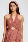 Ohaila Khan_Pink Net Halter Flared Gown _at_Aza_Fashions