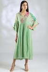 Buy_Half Full Curve_Green Handloom Chanderi Midi Dress_at_Aza_Fashions