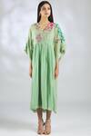 Buy_Half Full Curve_Green Handloom Chanderi Midi Dress_Online_at_Aza_Fashions