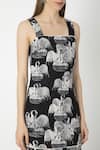 Masaba_Black Crepe Temple Swan Print Dress_Online_at_Aza_Fashions