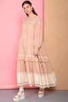 Buy_Sahil Kochhar_Beige Cotton Round Striped Midi Dress  _at_Aza_Fashions