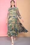 Buy_Sahil Kochhar_Multi Color Bamberg Chiffon Band Collar Printed Tiered Dress_at_Aza_Fashions