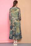 Shop_Sahil Kochhar_Multi Color Bamberg Chiffon Band Collar Printed Tiered Dress_at_Aza_Fashions