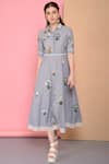 Buy_Sahil Kochhar_Blue Viscose Voile Shirt Collar Embroidered Dress  _at_Aza_Fashions