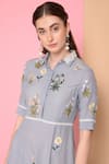 Shop_Sahil Kochhar_Blue Viscose Voile Shirt Collar Embroidered Dress  _Online_at_Aza_Fashions