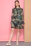 Buy_Sahil Kochhar_Multi Color Bemberg Flat Chiffon Shirt Collar Printed Dress_at_Aza_Fashions