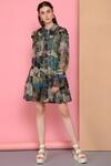 Buy_Sahil Kochhar_Multi Color Bemberg Flat Chiffon Shirt Collar Printed Dress_Online_at_Aza_Fashions