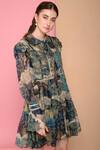 Shop_Sahil Kochhar_Multi Color Bemberg Flat Chiffon Shirt Collar Printed Dress_Online_at_Aza_Fashions