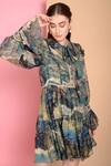 Sahil Kochhar_Multi Color Bemberg Flat Chiffon Shirt Collar Printed Dress_at_Aza_Fashions