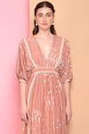 Shop_Sahil Kochhar_Pink Viscose Voile Plunge Neck Embellished Midi Dress  _Online_at_Aza_Fashions