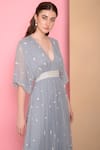 Buy_Sahil Kochhar_Blue Bemberg Chiffon Plunge Neck Embellished Midi Dress_Online_at_Aza_Fashions