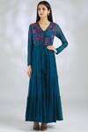 Buy_Half Full Curve_Blue Handloom Chanderi Maxi Dress_at_Aza_Fashions